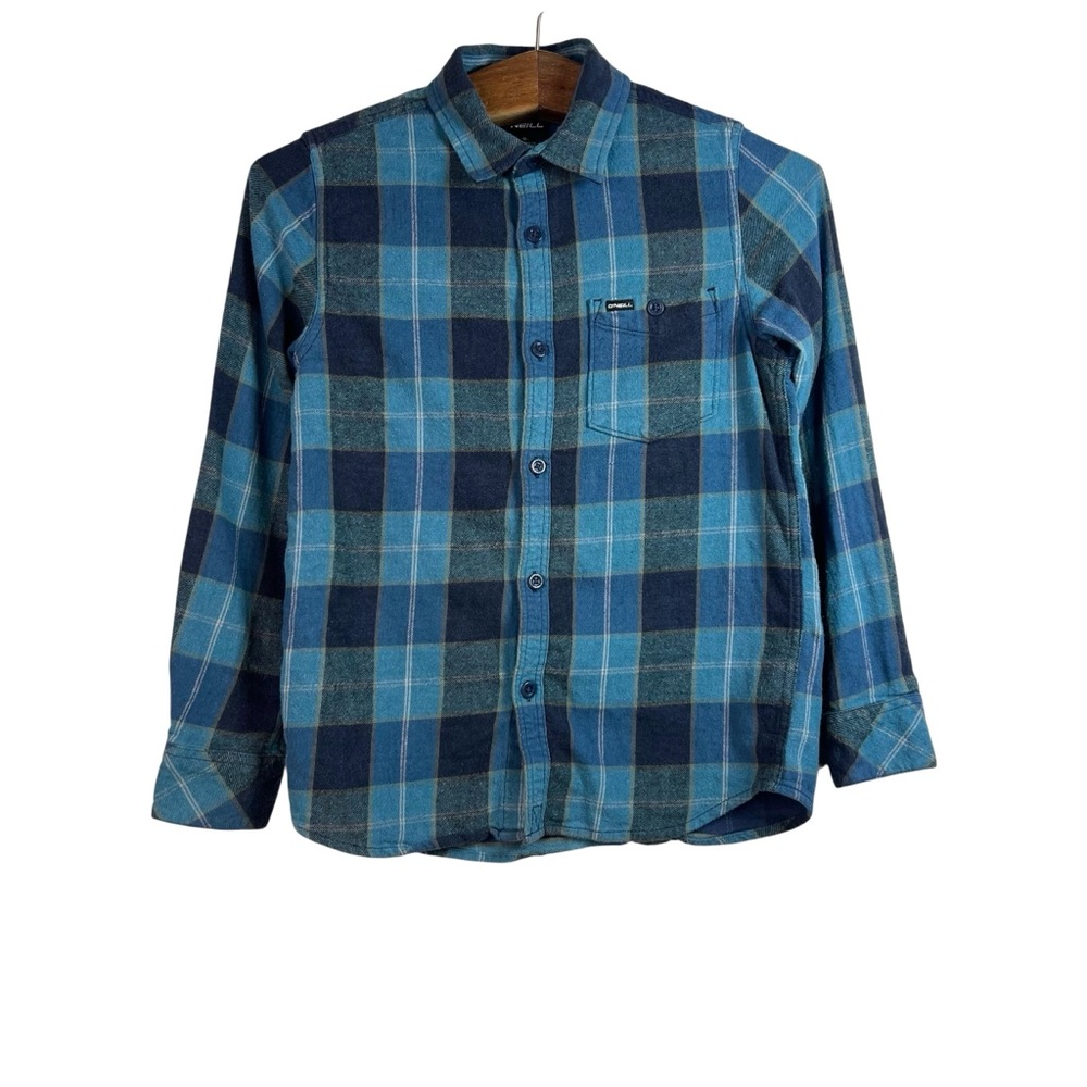 O'Neill Boys Blue Plaid Flannel Long Sleeve Button Down Shirt Size M Preppy